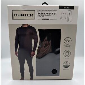 Hunter Mens Thermal Base Layer Set Black Fleece Lined Shirt Pants Small NEW